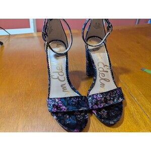 Sam Edelman Yaro Floral Velvet Block Heel Sandals Ankle Strap Purple Blue 7M